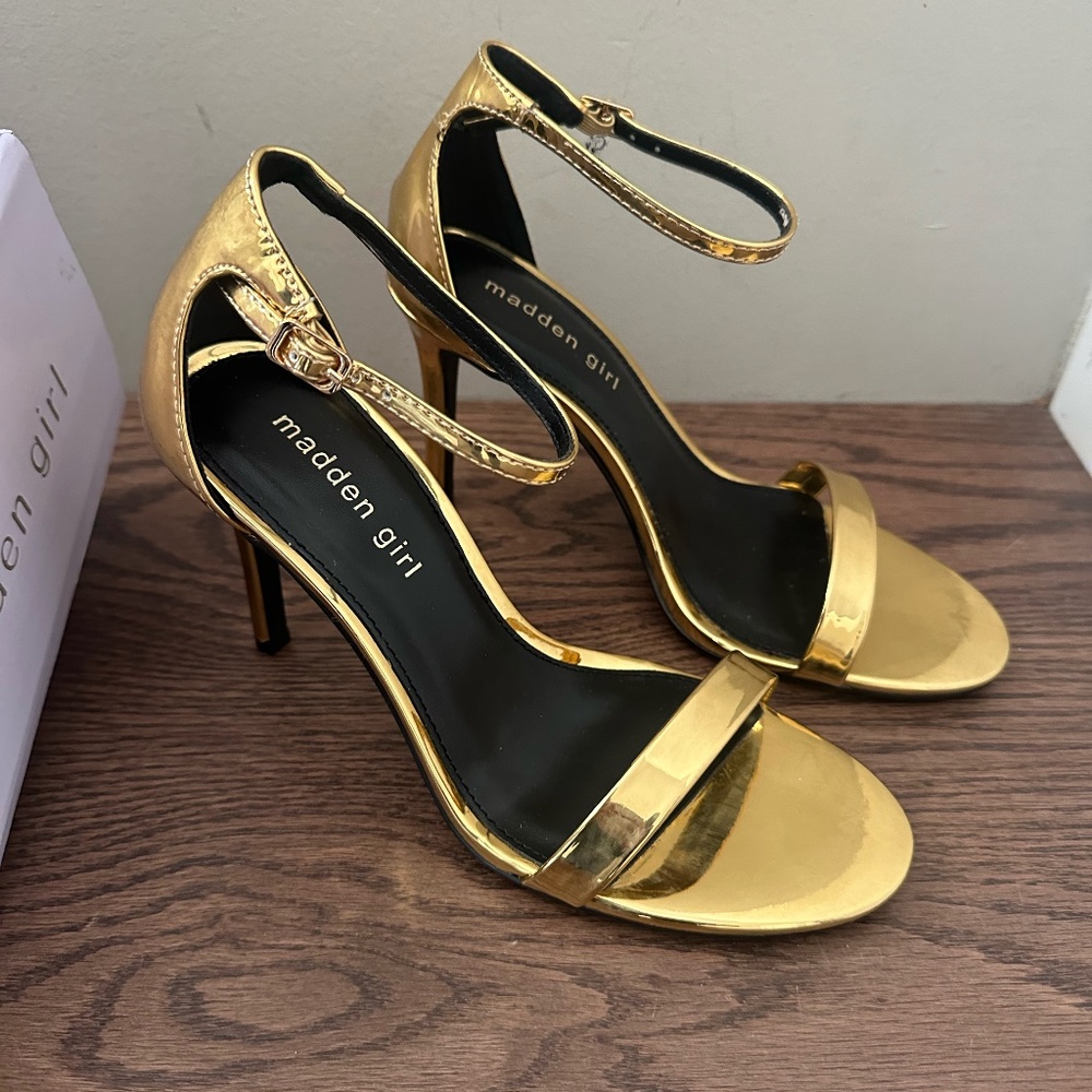 Madden Girl Women's Brazen Stiletto Dress Sandals in Gold
